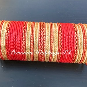 Red & Gold Indian Wedding Bangles - Size 2.8 (48Ct)