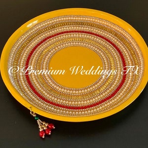 Yellow Puja Thali, Puja Thali, Pooja Thali, Haldi Thali, Karwachauth Thali, Rakhi Thali, Diwali Decor,Shagun Thali,Shaadi Decor,Mehndi Thali