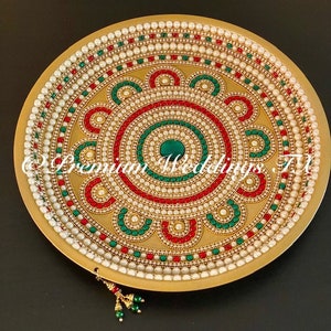 Gold Pooja Thali|Puja Thali|Aarti Thali|Indian Housewarming Gift|Diwali Thali|Temple Decor|Red Pooja Thali|Yellow Puja Thali|Rakhi Thali