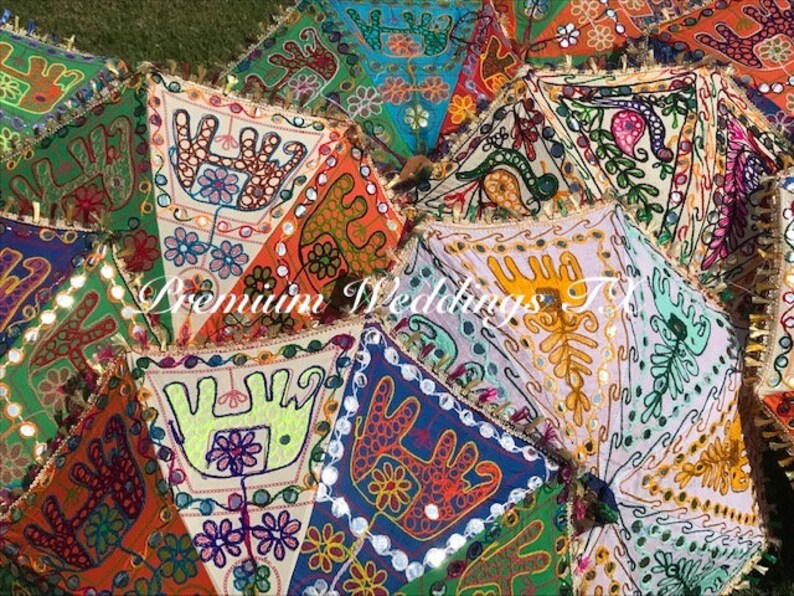 Geborduurde katoenen paraplu: Indiaas mehndi-huwelijksdecor (24") 5 Umbrellas