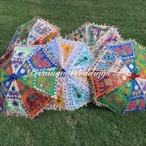 Geborduurde katoenen paraplu: Indiaas mehndi-huwelijksdecor (24") afbeelding 7