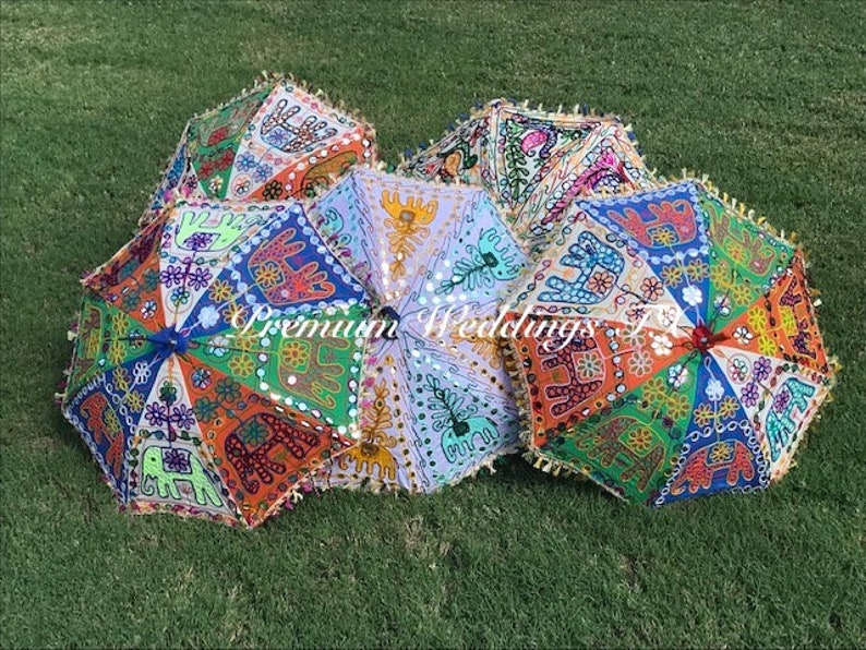 Geborduurde katoenen paraplu: Indiaas mehndi-huwelijksdecor (24") afbeelding 7