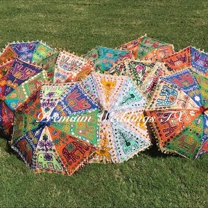 Geborduurde katoenen paraplu: Indiaas mehndi-huwelijksdecor (24") afbeelding 5