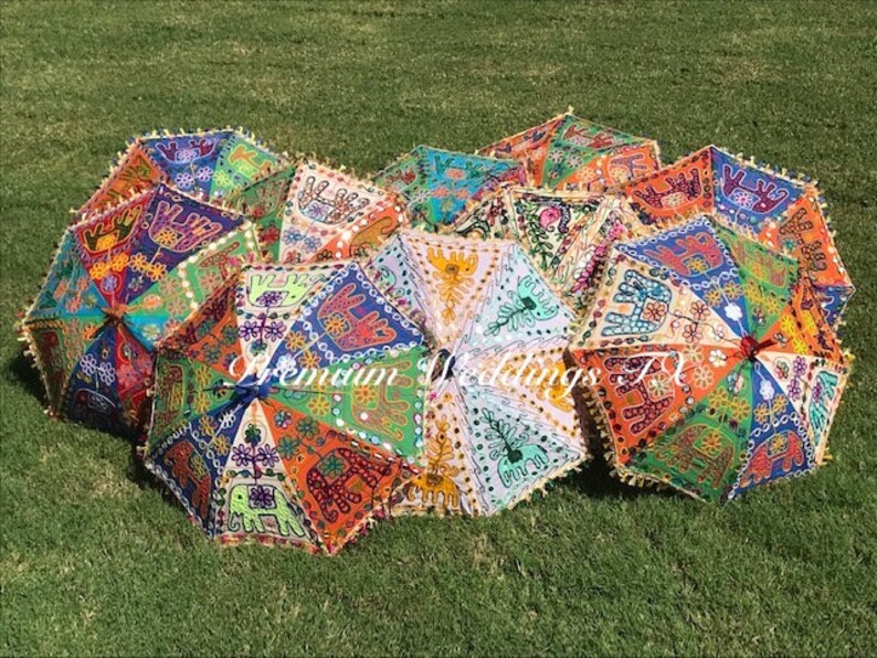 Geborduurde katoenen paraplu: Indiaas mehndi-huwelijksdecor (24") afbeelding 5