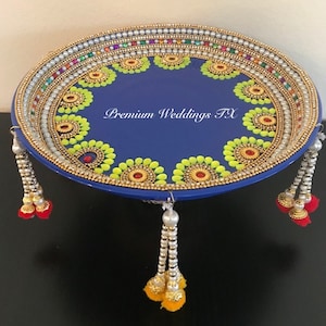 Blue Pooja Thali|Puja Thali|Aarti Thali|Indian Housewarming Gift|Diwali Thali|Temple Decor|Red Pooja Thali|Yellow Puja Thali|Rakhi Thali