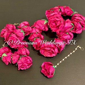 Gajra, Pink Flower Gajra Set, Boho Jewelry, Wedding, Pithi Bangle, Mehndi Bangle, Mayoon, Indian Wedding, Pakistani Wedding, Arab Weddings