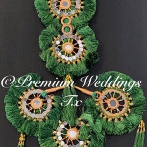 Paranda, Green Mirror Paranda, Hair Accessories, Dulhan, Bridesmaids Gifts, Shaadi, Mehndi, Mayoon, Haldi, Punjabi, Indian, Pakistani