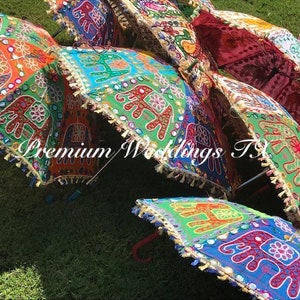 Geborduurde katoenen paraplu: Indiaas mehndi-huwelijksdecor (24") afbeelding 6