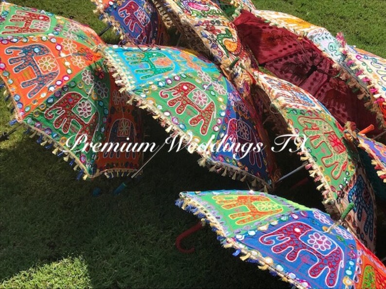 Geborduurde katoenen paraplu: Indiaas mehndi-huwelijksdecor (24") afbeelding 6