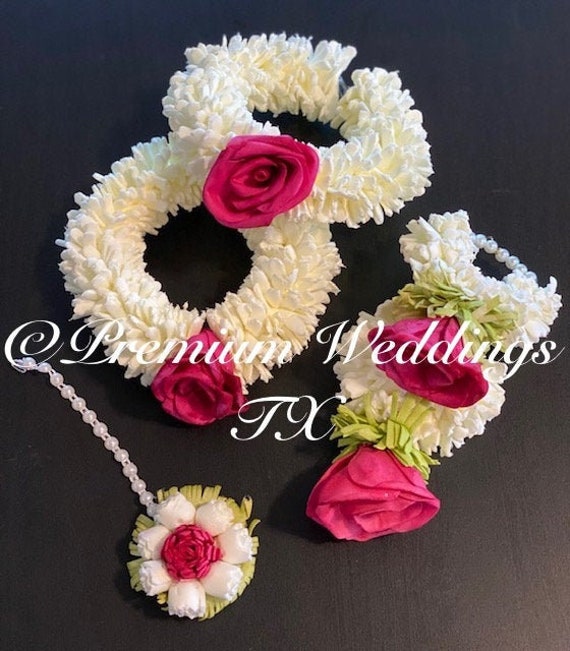 Gajra Dark Pink Flower Gajra Set boho Jewelry Wedding Pithi