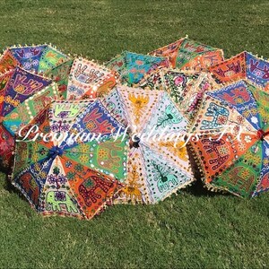 Geborduurde katoenen paraplu: Indiaas mehndi-huwelijksdecor (24") afbeelding 8