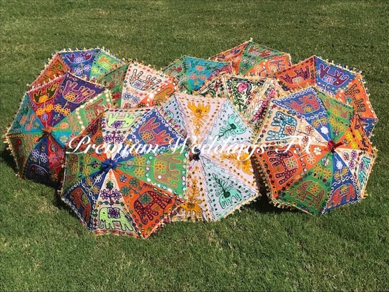 Geborduurde katoenen paraplu: Indiaas mehndi-huwelijksdecor (24") afbeelding 8