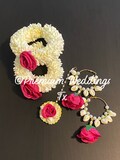 Pink Flower Gajra Set: Indian Wedding Jewelry, Mehndi Bangles