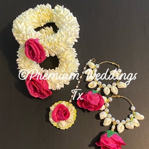 Gajra, Pink Flower Gajra Set, Boho Jewelry, Wedding, Pithi Bangle, Mehndi Bangle, Mayoon, Maiyo Gajra, Pakistani Wedding, Indian Wedding