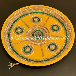 Yellow Pooja Thali|Puja Thali|Aarti Thali|Indian Housewarming Gift|Diwali Thali|Temple Decor|Red Pooja Thali|Yellow Puja Thali|Rakhi Thali