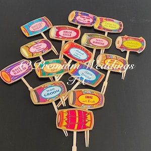 15Ct Shaadi Cupcake Toppers, Cupcake Toppers, Food Picks, Shaadi Mubarak, Dholki Decor, Sangeet Decor, Shaadi,Shaadi Decor,Mithai Food Picks