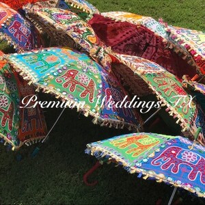 Geborduurde katoenen paraplu: Indiaas mehndi-huwelijksdecor (24") afbeelding 4