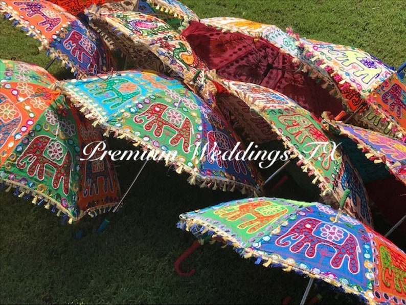 Geborduurde katoenen paraplu: Indiaas mehndi-huwelijksdecor (24") afbeelding 4