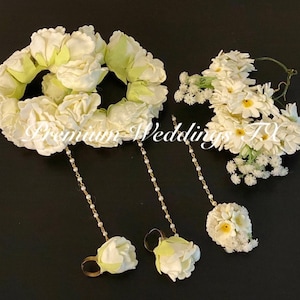 Gajra, White Flower Gajra Set, Boho Jewelry, Wedding, Pithi Bangle, Mehndi Bangle, Mayoon, Maiyo Gajra, Pakistani Wedding, Indian Wedding