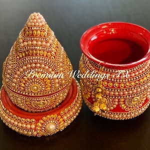 1 Set Kalash for Puja Mangal Kalash with Coconut,Indian Wedding Kalash Set,Hindu Puja Kalsh with Nariyal,Temple Pooja Item Mandir Decor