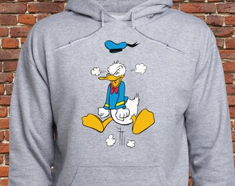 Cartoon Disney Donald Duck Angry Face Mens Womens Hoodies Sweatshirt Hoody Tops