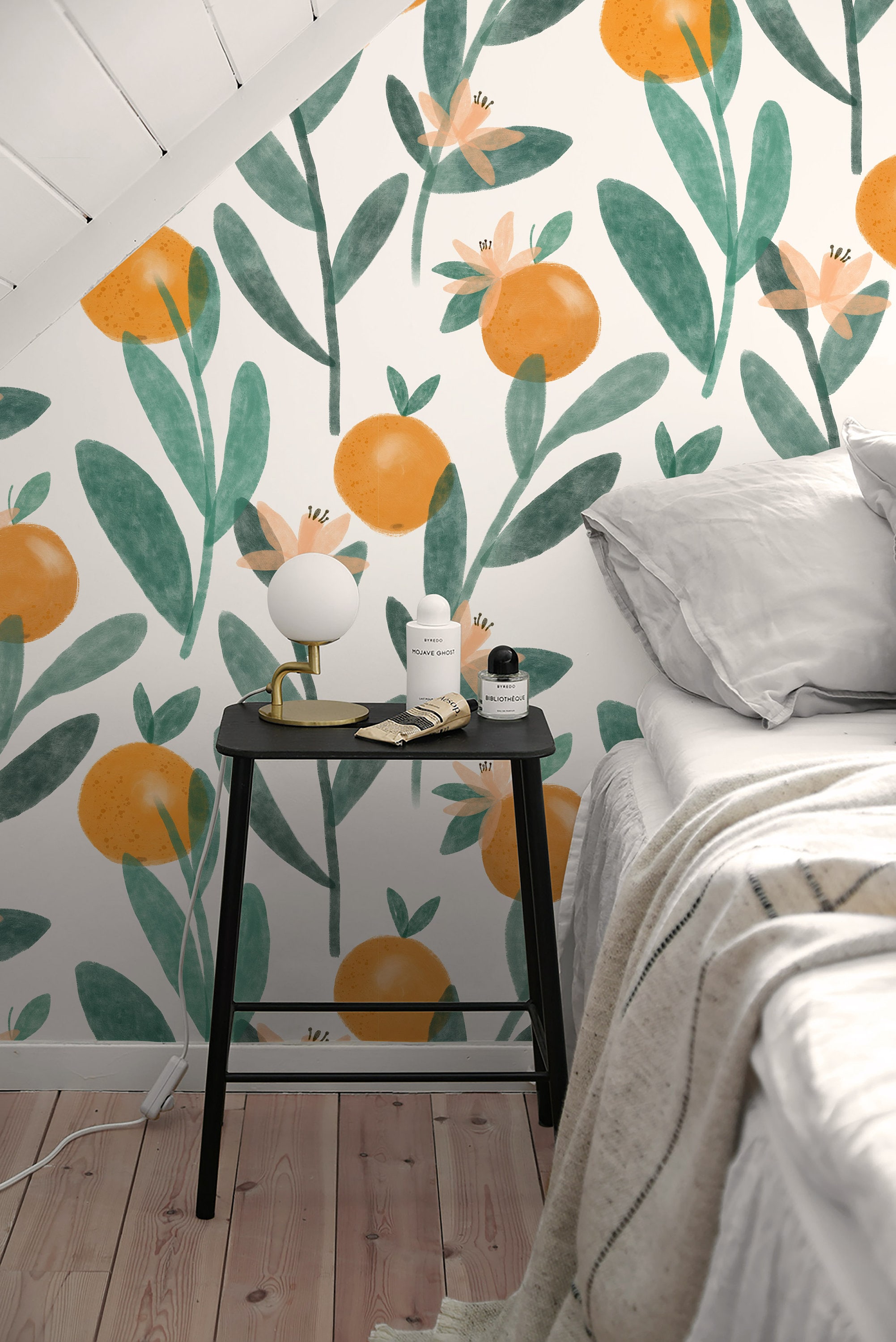 Watercolor Oranges Wallpaper Clementine Floral Wallpaper Etsy
