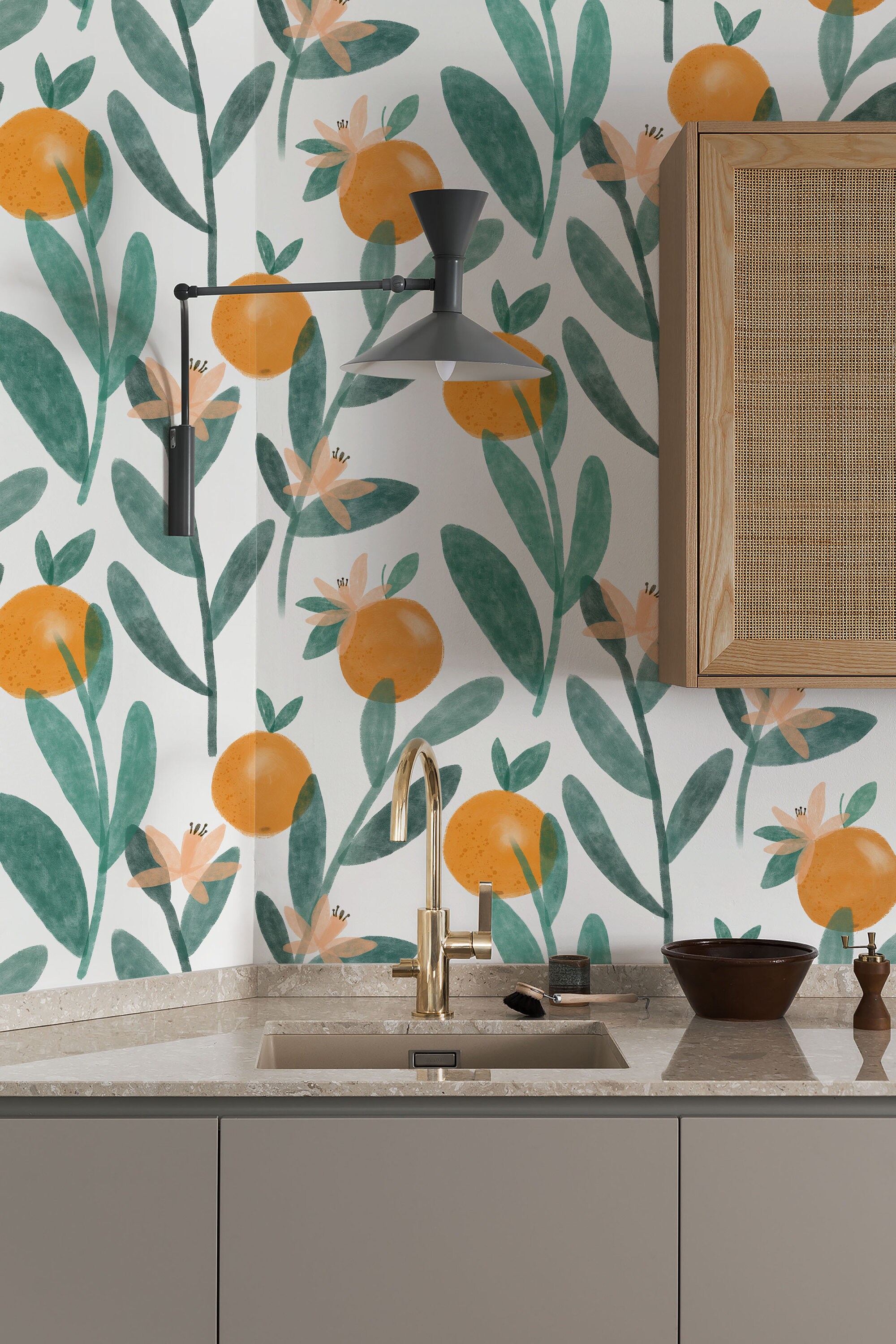 Watercolor Oranges Wallpaper Clementine Floral Wallpaper Etsy