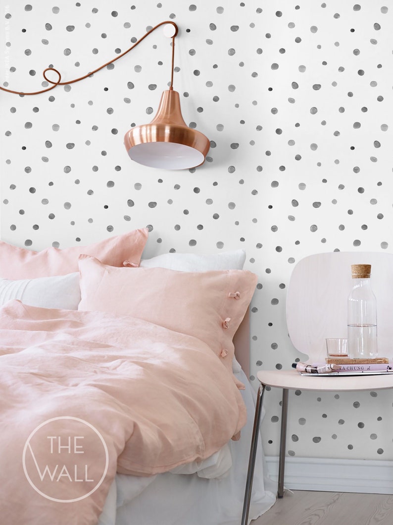 Watercolor Polka Dot Wallpaper / Grey Polka Dot Wallpaper / Etsy