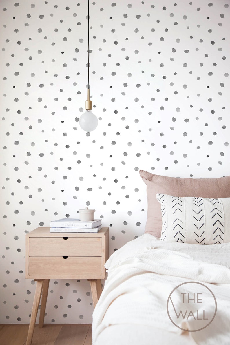 Watercolor Polka Dot Wallpaper / Grey Polka Dot Wallpaper / Etsy