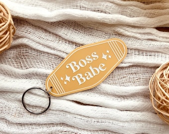 Llaveros de motel de inspiración retro, Boss Babe, regalo para propietarios de pequeñas empresas, regalo único, llaves, regalo para ella, regalo para él, llaveros divertidos, de moda