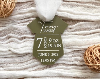 Personalized Baby Birth Stat Ornaments, Baby's First Christmas Ornament 2026, Baby Shower, Wood Ornament, Baby Onesie Ornament, Birth Stats