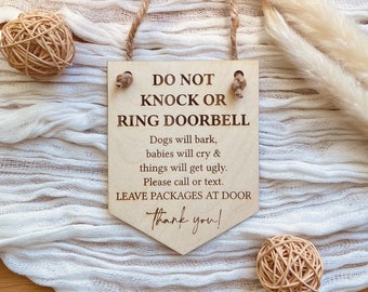 Do Not Knock or Ring Doorbell Sign Large, Sleeping Baby Sign, Front Door Sign, No Need to Get the Dogs Involved, Doorbell Hanger, No Knockin