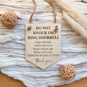 Do Not Knock or Ring Doorbell Sign Large, Sleeping Baby Sign, Front Door Sign, No Need to Get the Dogs Involved, Doorbell Hanger, No Knockin