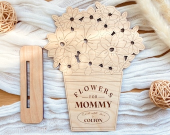Mothers Day Flower Stand, Personalized Kid Craft, Gift for Teacher, Picked by, Fresh Flower Holder, Mother's Day Activity