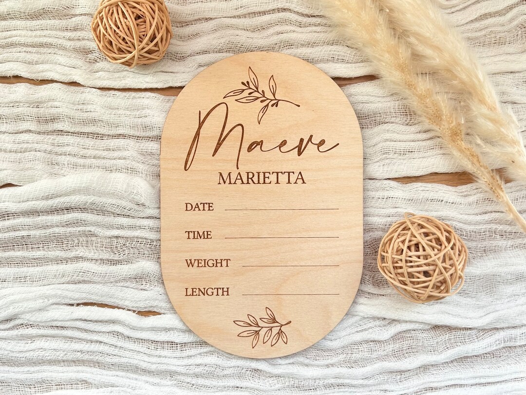 Newborn Stat Sign, Wooden Oval Baby Stats Sign, Baby Welcome Sign ...