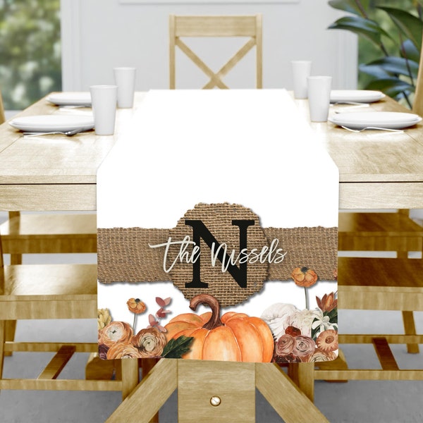 Fall Floral Personalized Table Runner- Rustic Farm House Décor - Gingham - Burlap - Custom Home Décor - Thanksgiving Table Décor