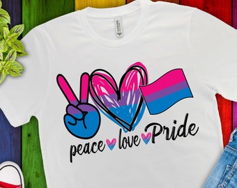 Peace Love Pride - Bisexual Flag - LGBTQ Pride - Equality Shirt - Ally Shirt - Rainbow - Gay - Lesbian - Love is Love