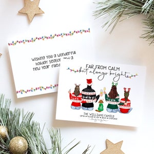 Personalized Christmas Family Portrait Illustration - Custom Watercolor Cartoon Drawing With Pets - Digital Print Or Card With Envelope