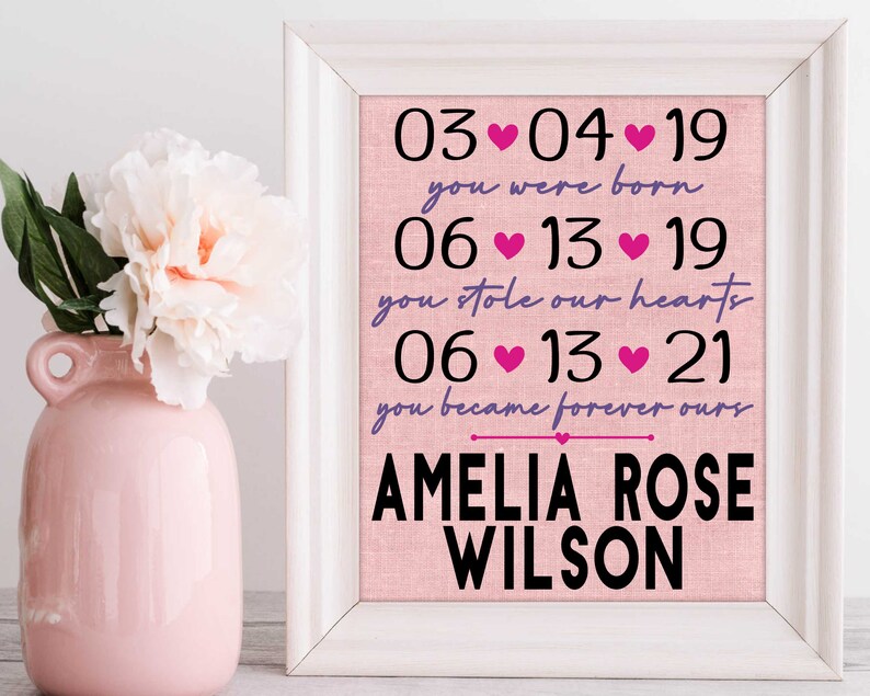 Adoption Date Printable Burlap Adoption Gift Adoption Announcement Adoption Sign Adoption Wall Art Adoption Keepsake image 1