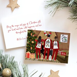 Personalized Christmas Family Portrait Illustration - Custom Watercolor Cartoon Drawing with Pets - Digital Print or Card with Envelope