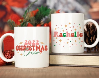 Retro Christmas Crew 2022 Mug - Holiday Coffee Mug - Personalized Name Christmas Mug - Christmas Gift - Christmas Eve Mug - Matching Mugs