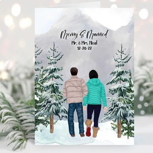 Personalized Christmas Family Portrait Illustration - Custom Watercolor Cartoon Drawing with Pets - Digital Print or Card with Envelope