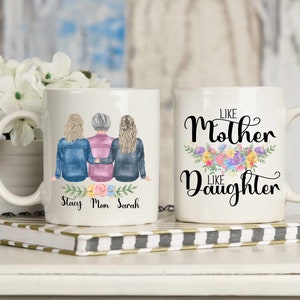 Taza de café - Ilustración personalizada de retrato familiar - Dibujo de dibujos animados en acuarela con mascotas - Regalo para el Día de la Madre, Cumpleaños, Navidad