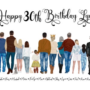 Ilustración personalizada de retratos de cumpleaños - Dibujo de dibujos animados en acuarela con mascotas - Arte de pared impreso digital para regalo, cumpleaños, mamá