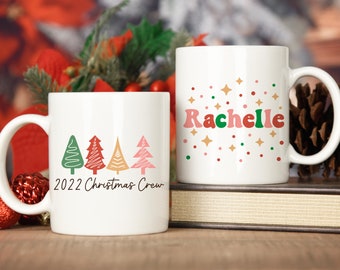 Retro Christmas Crew 2022 Mug - Holiday Coffee Mug - Personalized Name Christmas Mug - Christmas Gift - Christmas Eve Mug - Matching Mugs