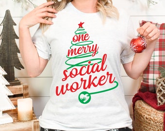 One Merry Social Worker - Christmas Shirt - Winter Shirt - Christmas Gift - Foster Care - Social Worker Gift - Christmas Crew Shirt