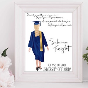 Ilustración personalizada de retratos de graduación - Dibujo de dibujos animados en acuarela con mascotas - Digital Print Wall Art for Graduate