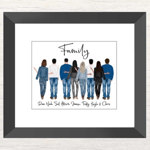 Ilustración personalizada de retratos familiares - Dibujo de dibujos animados en acuarela con mascotas - Impresión digital Arte de pared para regalo, decoración del hogar, cumpleaños