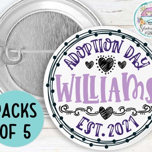 5er Pack Adoptionstag Doodle Pin-Back Buttons Adoptionsdatum Personalisiert Pflege Adoptionsgeschenk Adoptionsgeschenk Bild 2