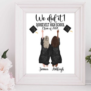Ilustración personalizada de retratos de graduación - Dibujo de dibujos animados en acuarela con mascotas - Digital Print Wall Art for Graduate